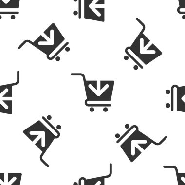 Gri Ekle Alışveriş sepeti simgesi beyaz arka plan üzerinde izole kesintisiz desen. Online satın alma konsepti. Teslimat hizmeti işareti. Süpermarket sepeti sembolü. Vektör İllüstrasyonu