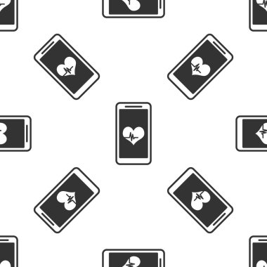 Gri Smartphone ile kalp hızı monitör fonksiyonu simgesi izole Dikişsiz desen beyaz arka plan üzerinde. Vektör Illustration