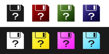 Siyah beyaz arka planda yalıtılmış Bilinmeyen belge simgesini ayarlayın. Soru işareti içeren dosya. Raporu, hizmeti ve genel arama işaretini tutun. Vektör İllüstrasyonu