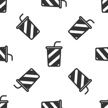 Beyaz arka plan üzerinde izole edilmiş su simgesi ile Gri Cam. Soda, pipetli bardak içilir. Taze soğuk içecek sembolü. Vektör İllüstrasyonu