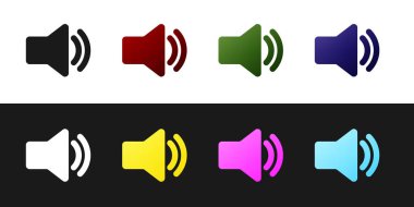 Hoparlör ses simgesini ayarla - ses ses simgesi, siyah beyaz arka planda izole edilmiş medya müziği simgesi. Vektör İllüstrasyonu