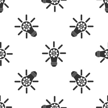Dişli içinde dişli ve dolar sembolü simgesi beyaz arka plan üzerinde izole dikişsiz desen ile Gri Ampul. Fintech yenilik konsepti. Vektör İllüstrasyonu