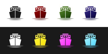 Siyah beyaz arka planda izole edilmiş Gemi simgesini ayarlayın. Vektör İllüstrasyonu