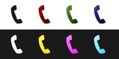 Telefon ahizesimgesini siyah beyaz arka planda yalıtılmış olarak ayarlayın. Telefon tabelası. Vektör İllüstrasyonu