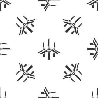 Gri Rüzgar türbinleri simgesi beyaz arka plan üzerinde izole dikişsiz desen. Rüzgar jeneratörü işareti. Yel değirmeni silueti. Elektrik enerjisi üretimi için yel değirmenleri. Vektör İllüstrasyonu