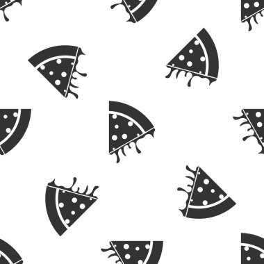 Gri Dilim pizza simgesi beyaz arka plan üzerinde sorunsuz desen izole. Vektör İllüstrasyonu