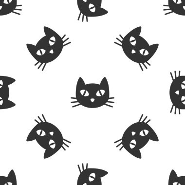 Gri Kedi simgesi beyaz arka plan üzerinde kesintisiz desen izole. Vektör İllüstrasyonu