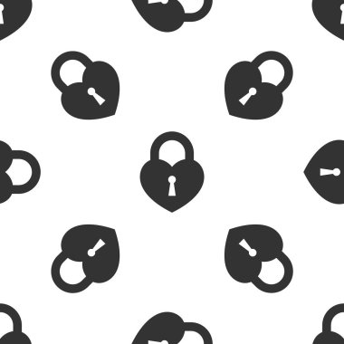 Gri Kale bir kalp simgesi şeklinde beyaz arka plan üzerinde izole dikişsiz desen. Kilitli Kalp. Aşk sembolü ve anahtar deliği işareti. Vektör İllüstrasyonu