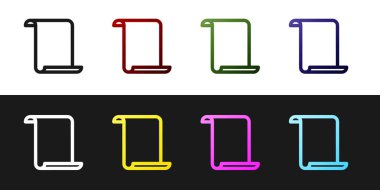 Siyah beyaz arka planda yalıtılmış Kağıt kaydırma simgesini ayarlayın. Tuval kaydırma işareti. Vektör İllüstrasyonu