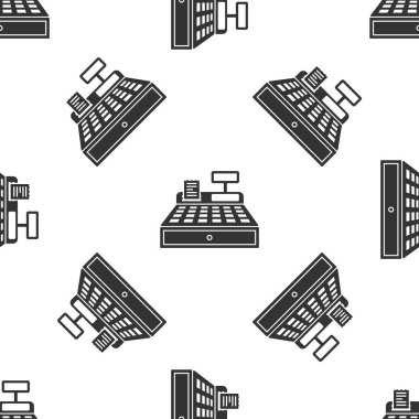Gri Kasa, beyaz arka planda izole edilmiş bir çek simgesine sahip. Kasiyer tabelası. Tabut sembolü. Vektör İllüstrasyonu
