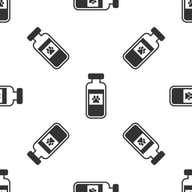 Gri Pets şişe tıbbi simge beyaz arka plan üzerinde sorunsuz desen izole. Hayvanlar için reçeteli ilaç. Vektör İllüstrasyonu