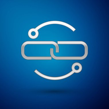 Gümüş Zincir bağlantı çizgisi simgesi mavi arka plan üzerinde izole. Bağlantı tek. Vektör İllüstrasyonu