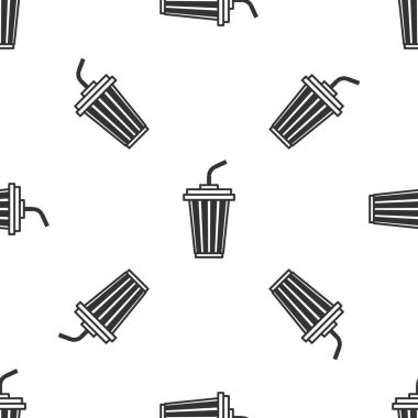 Beyaz arka plan üzerinde izole edilmiş su simgesi ile Gri Cam. Soda, pipetli bardak içilir. Taze soğuk içecek sembolü. Vektör İllüstrasyonu