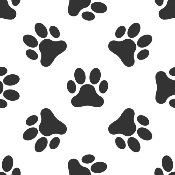 Grå Paw Print Icon isolerat sömlöst mönster på vit bakgrund. Hund eller katt tass avtrycken. Djur spår. Vektor illustration — Stock vektor