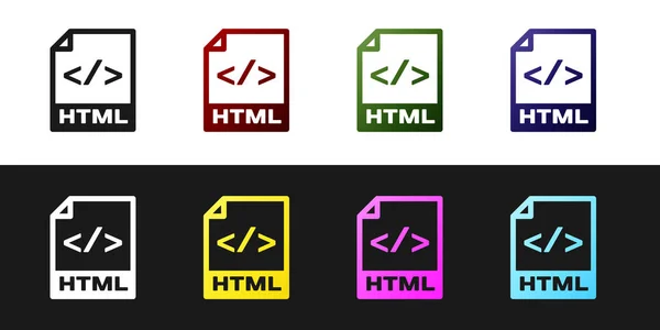 设置 Html 文件文档图标。下载在黑白背景上隔离的 html 按钮图标。Html 文件符号。标记语言符号。矢量插图 — 图库矢量图片