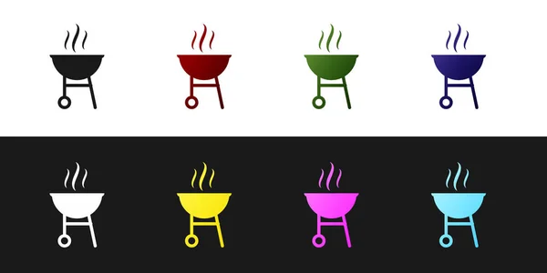 Set Barbecue icône de barbecue isolé sur fond noir et blanc. Barbecue grill party. Illustration vectorielle — Image vectorielle