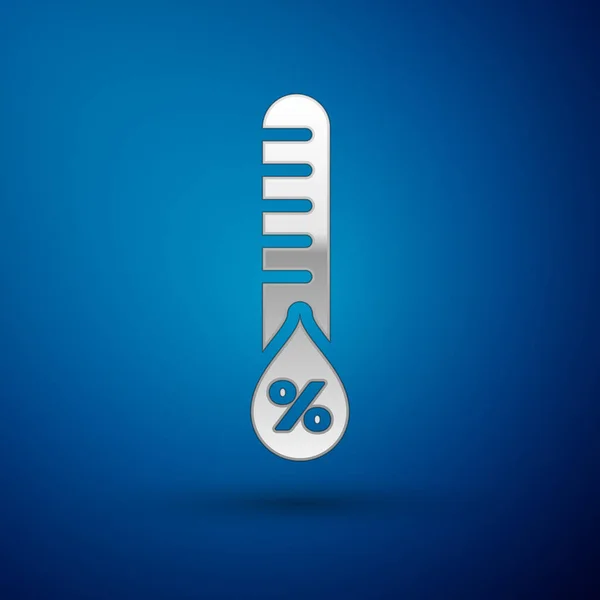 Ícone de umidade de prata isolado no fundo azul. Tempo e meteorologia, símbolo do termómetro. Ilustração vetorial —  Vetores de Stock