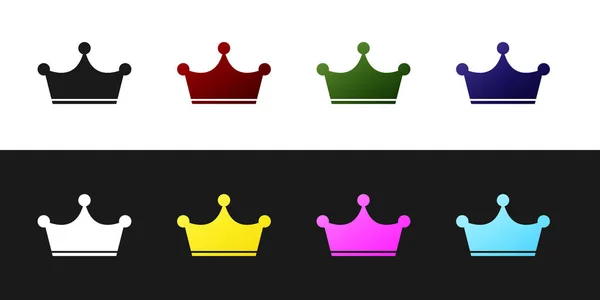 Állítsa a Crown ikont izolálni fekete-fehér háttérrel. Vektoros illusztráció — Stock Vector