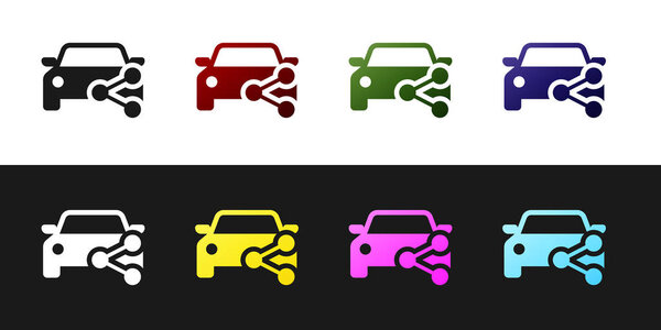 Set Car sharing icon isolated on black and white background. Carsharing sign. Transport renting service concept. Vector Illustration