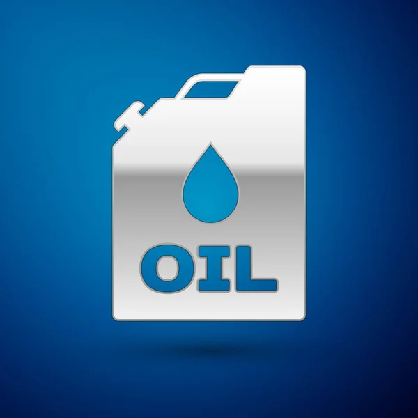 Tanica in plastica argento per icona olio motore isolato su sfondo blu. Un litro di petrolio. Servizio cambio olio e riparazione. Segno olio motore. Illustrazione vettoriale — Vettoriale Stock