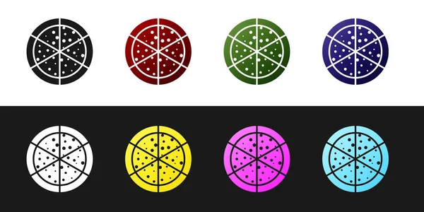 Set Icono de pizza aislado sobre fondo blanco y negro. Ilustración vectorial — Vector de stock