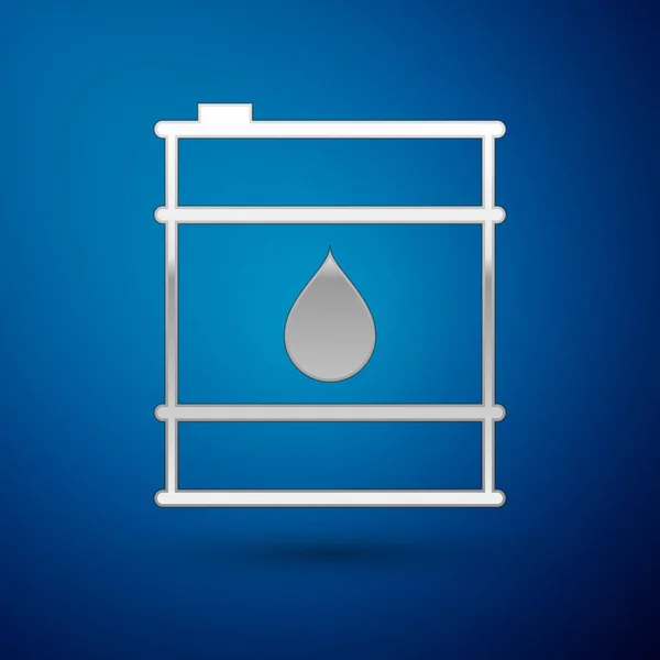 Icono de línea de barril Silver Oil aislado sobre fondo azul. Recipiente de tambor. Para infografías, combustible, industria, energía, ecología. Ilustración vectorial — Vector de stock