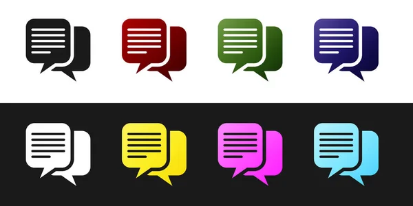 Impostare l'icona Chat isolato su sfondo bianco e nero. Simbolo delle bolle vocali. Illustrazione vettoriale — Vettoriale Stock