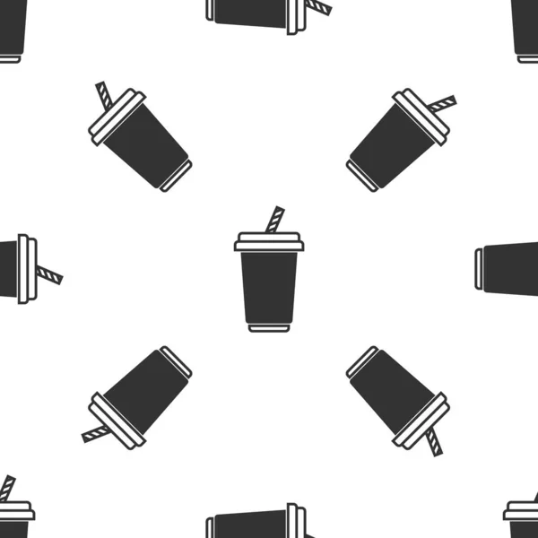 Vidrio gris con icono de agua aislado patrón sin costura sobre fondo blanco. Un vaso de refresco con paja para beber. Símbolo de bebida fría fresca. Ilustración vectorial — Archivo Imágenes Vectoriales