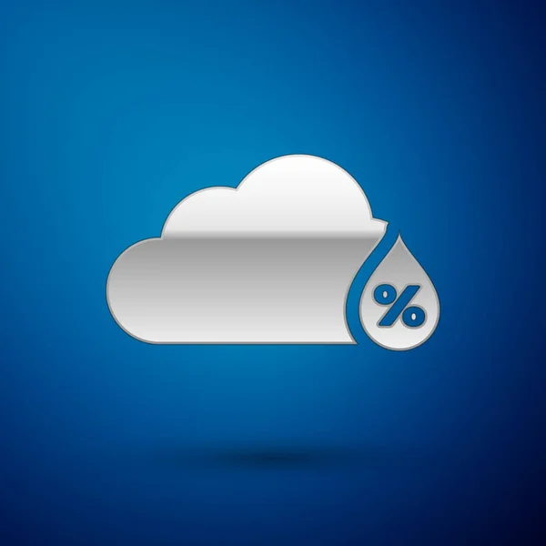 Ícone de umidade de prata isolado no fundo azul. Tempo e meteorologia, nuvem, símbolo do termómetro. Ilustração vetorial — Vetor de Stock