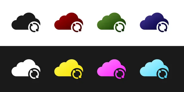 Setzen Wolkensynchronisierung aktualisieren Symbol isoliert auf schwarz-weißem Hintergrund. Wolke und Pfeile. Vektorillustration — Stockvektor
