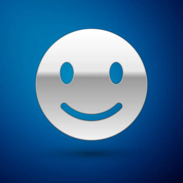 Silver Smile icona del viso isolato su sfondo blu. emoticon sorridente. Felice smiley chat simbolo. Illustrazione vettoriale — Vettoriale Stock