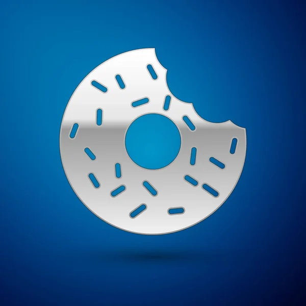 Stříbrný Donut s sladkou glazetou ikonou, izolovaná na modrém pozadí. Vektorová ilustrace — Stockový vektor
