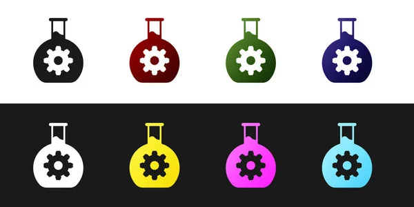 Ställ in bioteknik ikonen isolerad på svart och vit bakgrund. Element av genetik och bioteknik ikon. Biologi, molekyl, kemisk ikon. Vektor illustration — Stock vektor