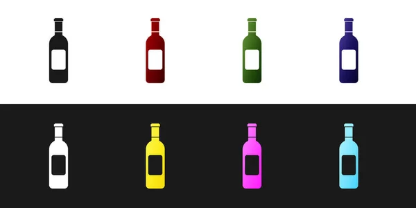 黒と白の背景に隔離されたワインアイコンのボトルを設定します。ベクトルイラストレーション — ストックベクタ