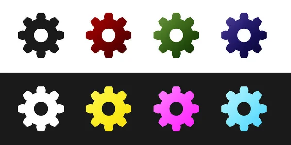 Set Gear icon isolated on black and white background. Cogwheel gear settings sign. Cog symbol. Vector Illustration — Stock Vector