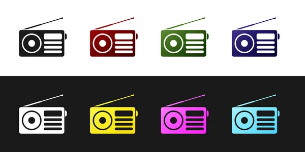 Set Radio with antenna icon isolated on black and white background. Vector Illustration — Stock Vector