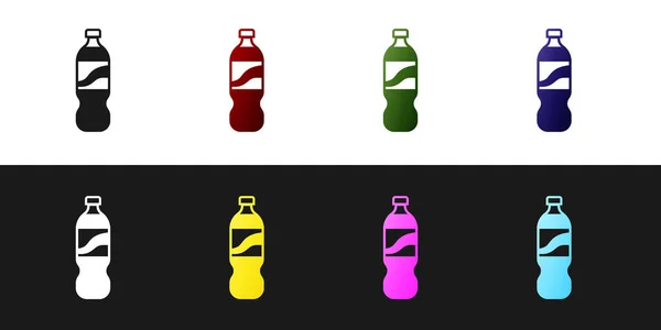 Set Icono de botella de agua aislado sobre fondo blanco y negro. Signo de bebida de soda aqua. Ilustración vectorial — Vector de stock