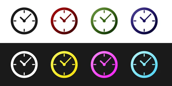 Definir o ícone do relógio isolado no fundo preto e branco. Ilustração vetorial — Vetor de Stock