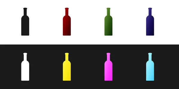 Set Bouteille d'icône du vin isolé sur fond noir et blanc. Illustration vectorielle — Image vectorielle