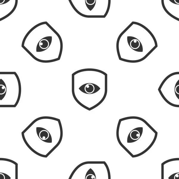 Bouclier gris et icône de l'oeil isolé motif sans couture sur fond blanc. Sécurité, sûreté, protection, concept de vie privée. Illustration vectorielle — Image vectorielle