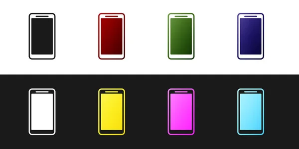 Set Smartphone, icono del teléfono móvil aislado sobre fondo blanco y negro. Ilustración vectorial — Vector de stock