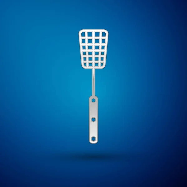 Gümüş Barbekü spatula simgesi mavi arka plan üzerinde izole. Mutfak spatula simgesi. Barbekü spatula işareti. Barbekü ve ızgara aracı. Vektör İllüstrasyonu — Stok Vektör