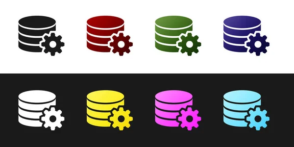 Ställ in databasserver ikonen isolerad på svart och vit bakgrund. Databas Center. Vektor illustration — Stock vektor