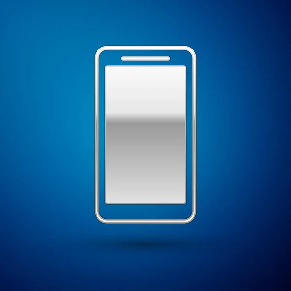Zilveren Smartphone, mobiele telefoonpictogram geïsoleerd op blauwe achtergrond. Vectorillustratie — Stockvector