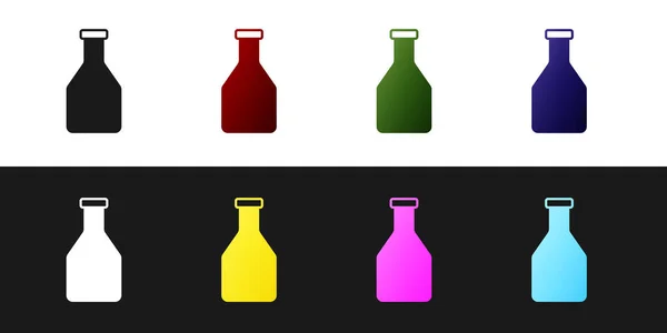 Réglez l'icône de la bouteille Ketchup isolée sur fond noir et blanc. Illustration vectorielle — Image vectorielle