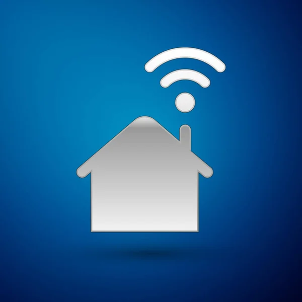 Casa Smart Silver con icono wi-fi aislado sobre fondo azul. Control remoto. Ilustración vectorial — Vector de stock