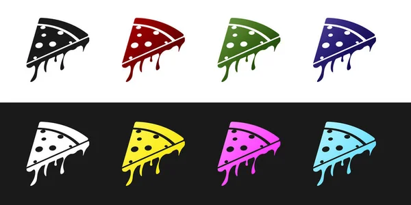 Set Slice of pizza icon isolated on black and white background. Vector Illustration — Stock Vector