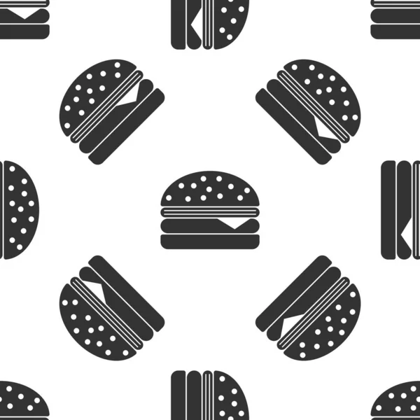 회색 햄버거 아이콘 흰색 배경에 원활한 패턴을 격리. 햄버거 아이콘입니다. 치즈 버거 샌드위치 기호입니다. 벡터 일러스트레이션 — 스톡 벡터