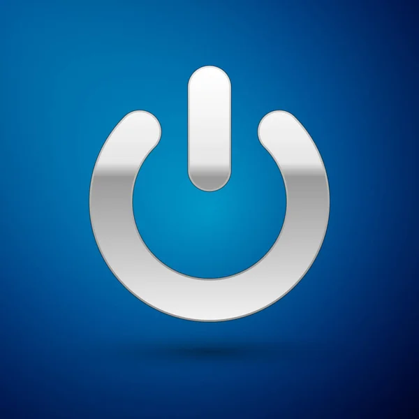 Silbernes Power-Taste-Symbol isoliert auf blauem Hintergrund. Startschild. flache Bauweise. Vektorillustration — Stockvektor