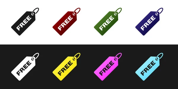 Set Price tag mit einer Beschriftung Free icon isoliert auf schwarzem und weißem Hintergrund. Abzeichen für Preis. Promotag Rabatt. Vektorillustration — Stockvektor